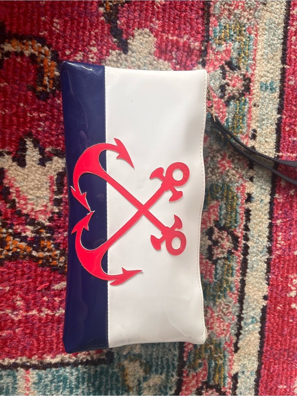 MKM Designs White Navy Clutch with Red Anchor Applique